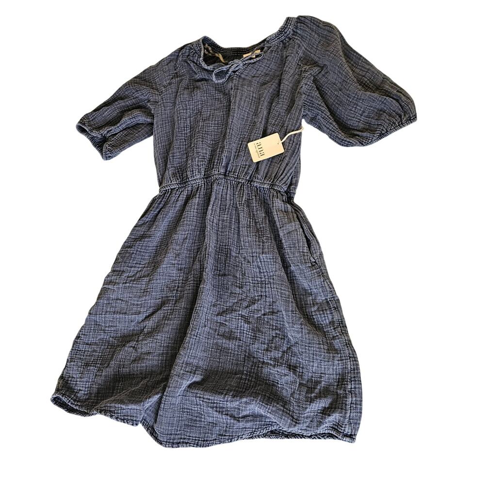 ANA A New Approach Blue Acid Wash Cotton Dress Medium NWT Peasant Tie Neck